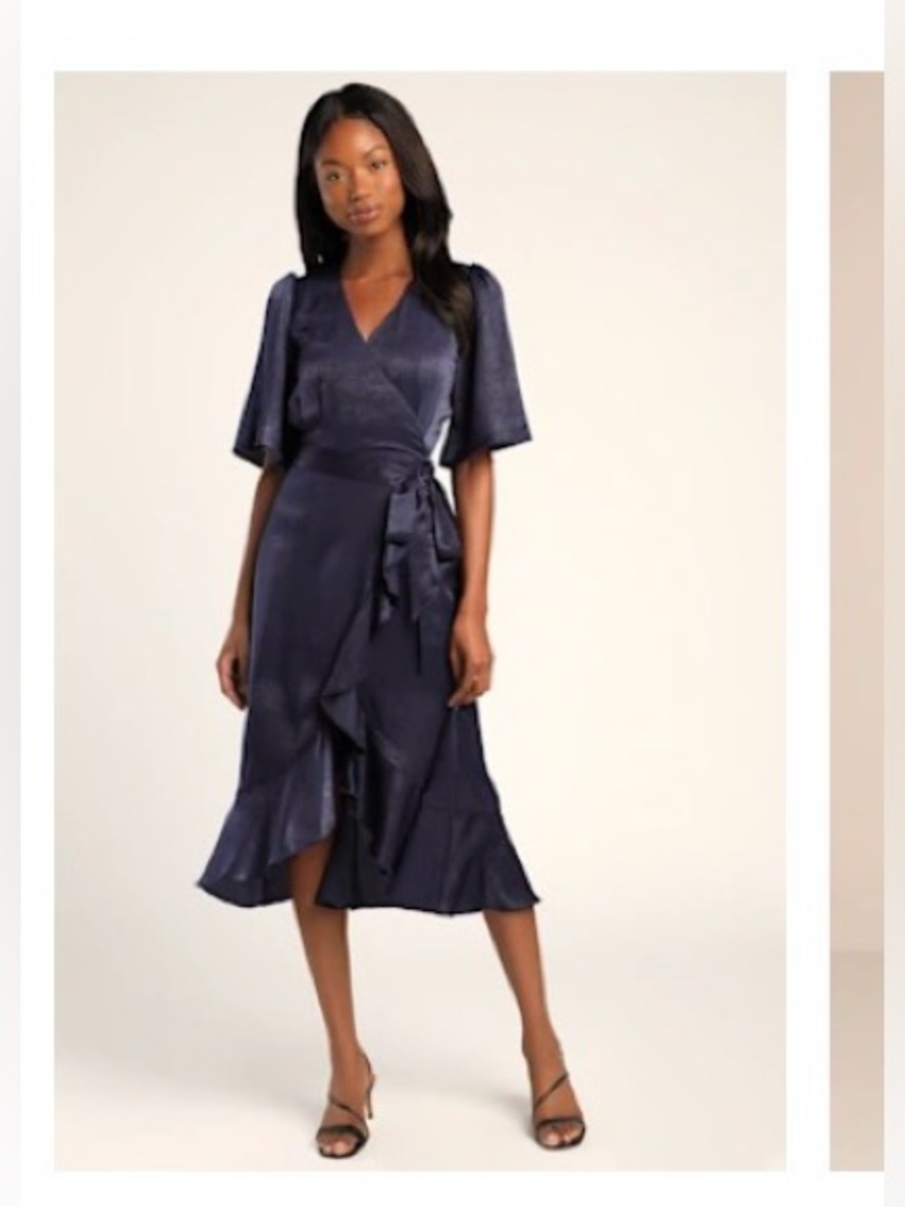 Lulu's Navy Wrap Midi Dress with V-Neck